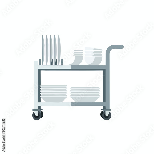 Catering Cart with Dishes and Utensils