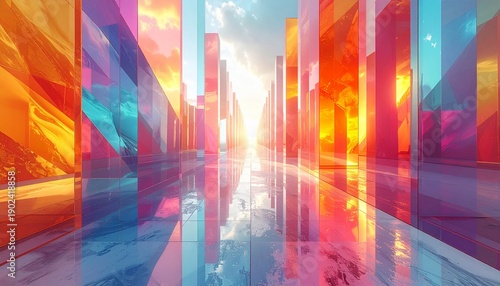 Abstract Cityscape with Vibrant Colors and Light Streaks.