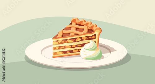 Slice of apple pie with whipped cream on a plate