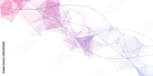 Abstract purple plexus network background with flowing lines. Futuristic technology vector with violet geometric mesh. Science data connection banner with copy space.