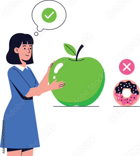 Healthy food choice concept with woman selecting an apple
