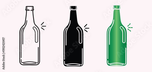 Three bottles of different colors and shapes on a white background