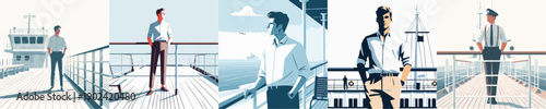 Vector Illustration of a Man Standing on a Boat