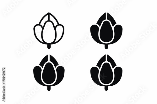 set of Flower buds silhouette vector illustration isolated on white background