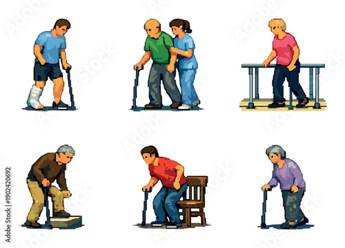 Elderly people in physical therapy: walking with assistance and support devices