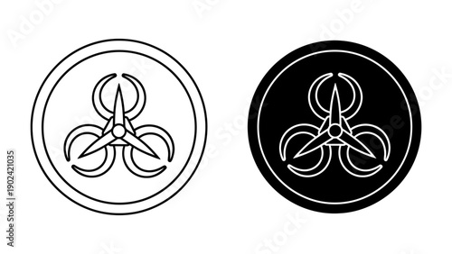 Minimalist Biohazard and Toxic Waste Warning Symbols in Circular Black and White Icons, Signaling Biological Danger and Laboratory Safety Protocols with a Clean Professional Graphic Style.
