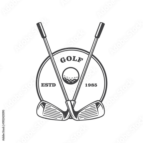 Classic logo design featuring two crossed golf irons with a golf ball inside a thin circular frame.