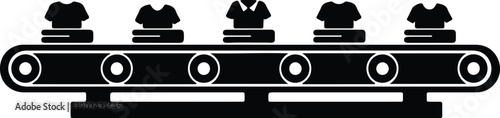 silhouette conveyor belt with neatly folded clothes manufacturing process vector design
