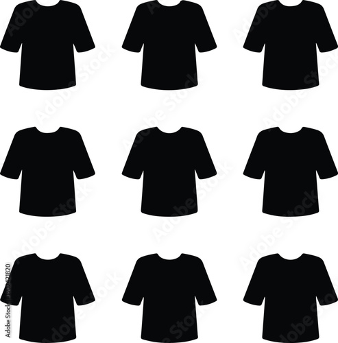 silhouette empty black t-shirts apparel clothing casual wear mockups template vector design