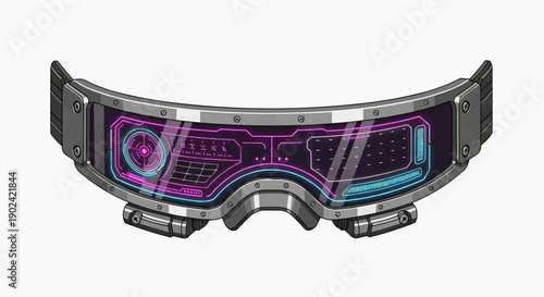 Sleek futuristic augmented reality goggles with vibrant holographic display interface for immersive digital experience