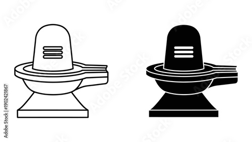 Shiva Lingam vector icon set with black silhouette and linear outline styles, representing Hindu deity Lord Shiva, isolated on white background for Maha Shivaratri festival and holy worship