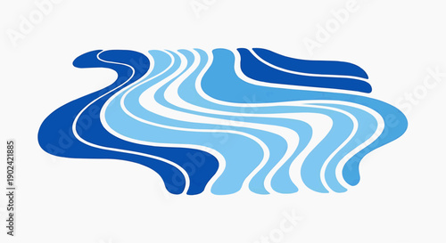 Abstract blue and light blue wavy lines forming a fluid shape on a white background