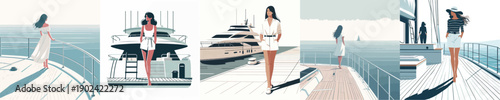 Vector Illustration of a Woman Standing on a Boat