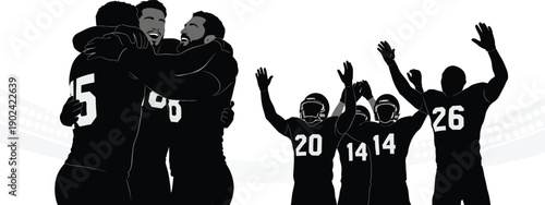 American football players celebrating a touchdown with teamwork and joy