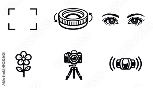 White camera and photography icons on black background