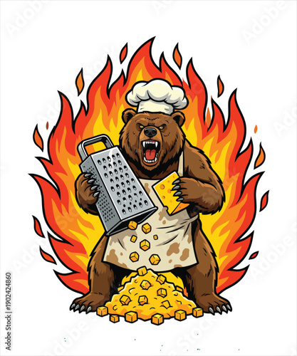 War With Cheese Grater A Funny Bear illustration T-shirt Design