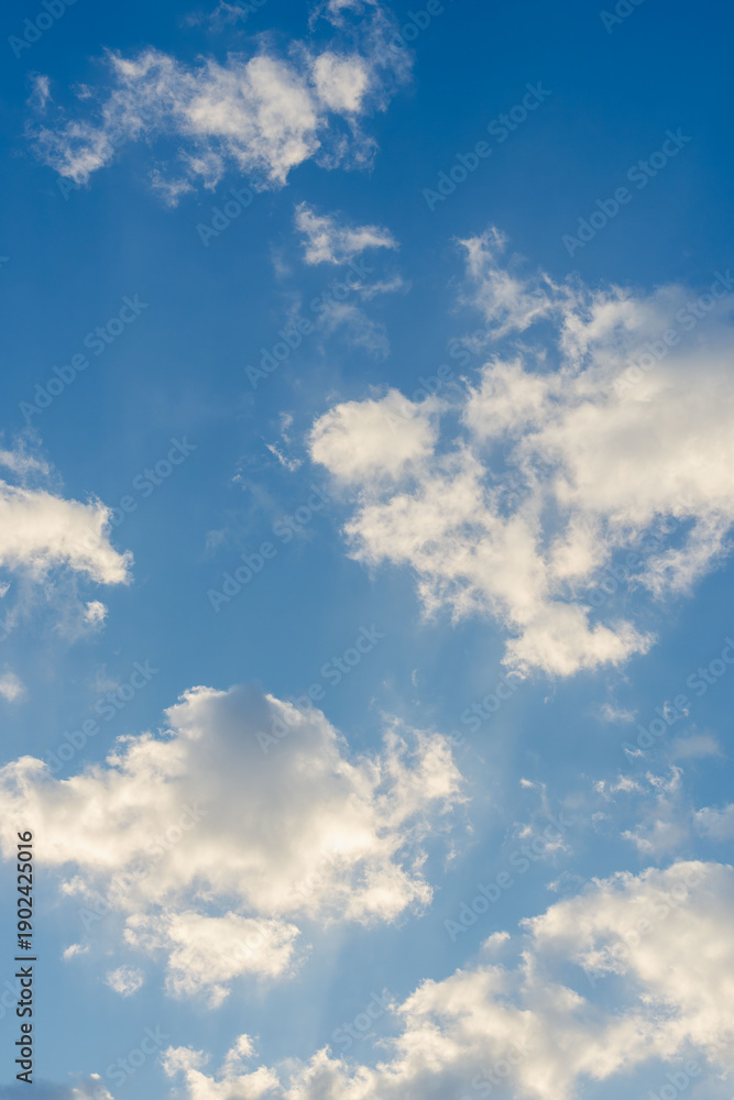 Obraz premium 冬の寒い朝 澄んだ青空と朝日に輝く雲のクローズアップ05