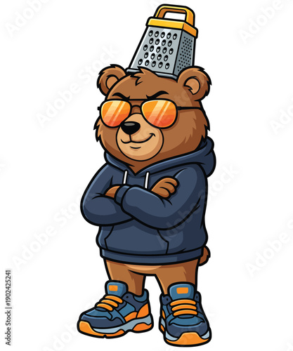 War With Cheese Grater A Funny Bear illustration T-shirt Design