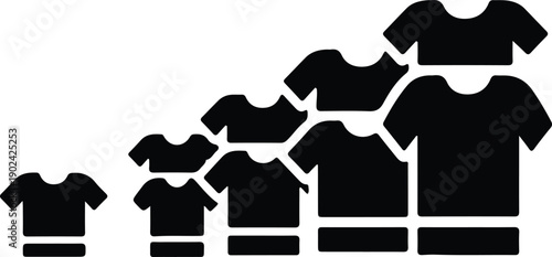 silhouette t-shirts in various sizes ascending order growth concept vector design