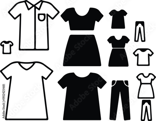 silhouette various clothing icons collection apparel wardrobe elements clean vector design