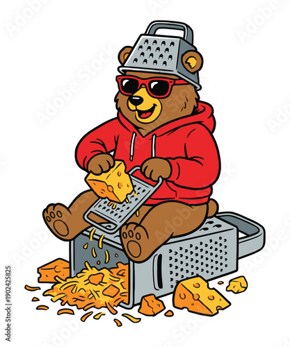 War With Cheese Grater A Funny Bear illustration T-shirt Design