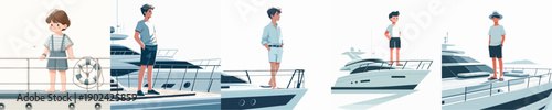 Vector Illustration of a Boy Standing on a Boat
