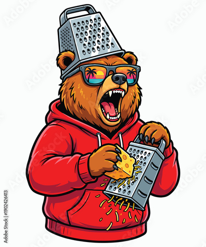 War With Cheese Grater A Funny Bear illustration T-shirt Design