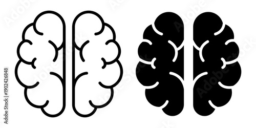 Vector isolated Brain icon set in black outline and fill
