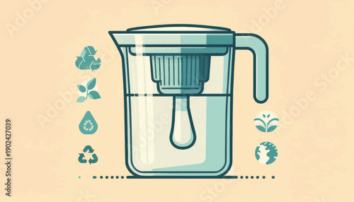 Water Filter Pitcher with Filter Cartridge.