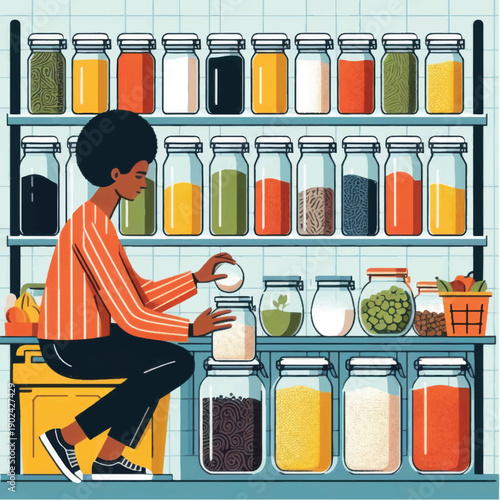 Woman Preparing Food with Various Spices.