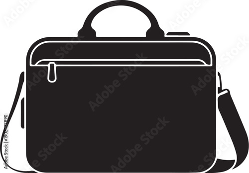Black briefcase with shoulder strap and zipper white outline