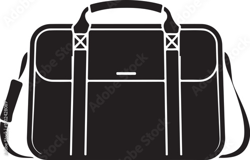 Black briefcase with white outline and shoulder strap