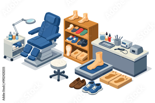Podiatry clinic equipment and supplies for foot care and orthotics