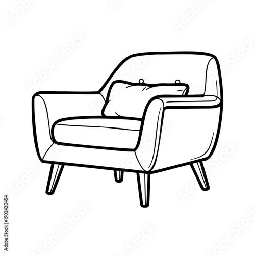 Minimalist mid-century armchair line art cozy lounge furniture icon vector