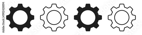Gear setting or Cog wheel symbol set with flat and outlined style concept of mechanism, Progress, engineering or construction signs vector stock illustration