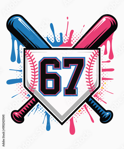 Baseball 67 Home Plate Illustration T-shirt Design