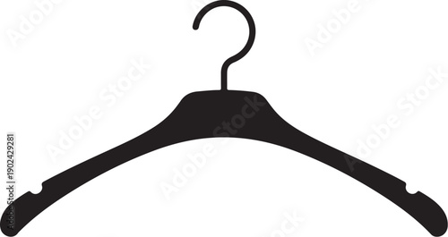 Black clothes hanger with curved hook on white background