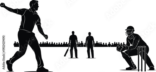 Cricket player throwing ball with catcher ready