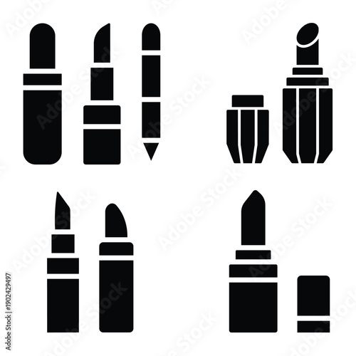 Black lipstick and eyeliner vector icons set isolated on white background