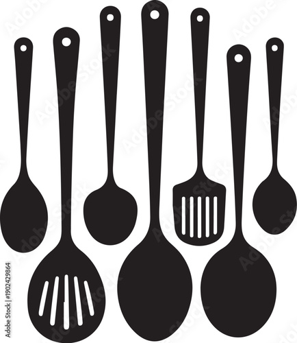 Black cooking utensils set spoons spatula ladle