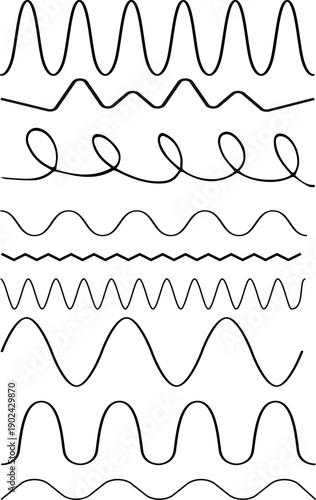 Collection of hand-drawn wavy lines and zigzags, abstract vector elements for design or texture