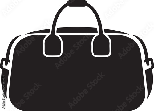 Black duffel bag with white outline and handles travel bag