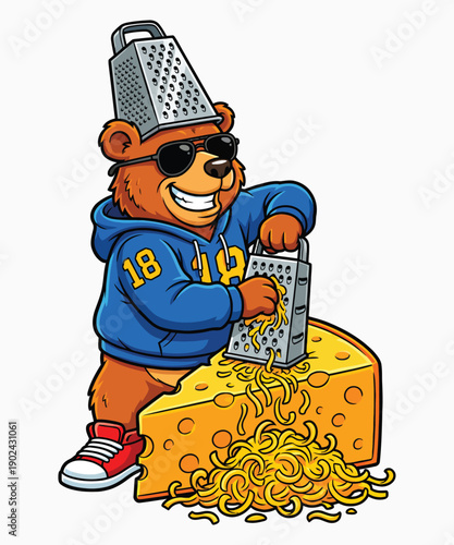 War With Cheese Grater A Funny Bear illustration T-shirt Design