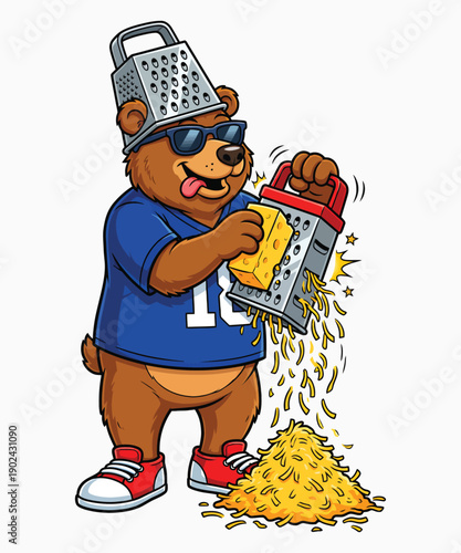 War With Cheese Grater A Funny Bear illustration T-shirt Design