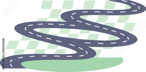 Curvy road illustration with a checkered flag pattern representing a challenging journey business growth or a race to the finish line