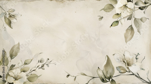 Delicate watercolor vintage floral frame with soft colored flowers and green leaves on pastel background