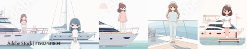 Vector Illustration of a Girl Standing on a Boat