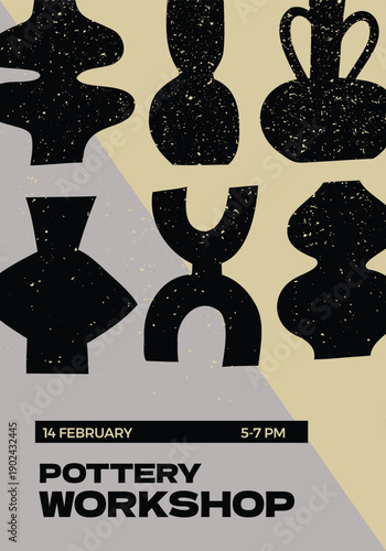 Poster design with different pottery ceramic shapes.