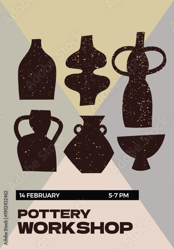 Poster design with different pottery ceramic shapes.