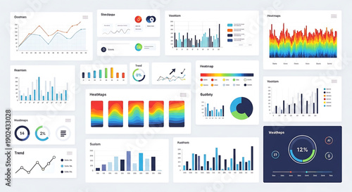 A collection of various colorful infographic templates and charts for data visualization and presentation